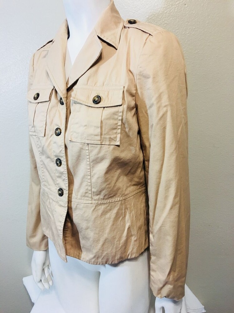 APOSTROPHE Sz 4 Coat Brown Beige Utility Jacket - Picture 3 of 10
